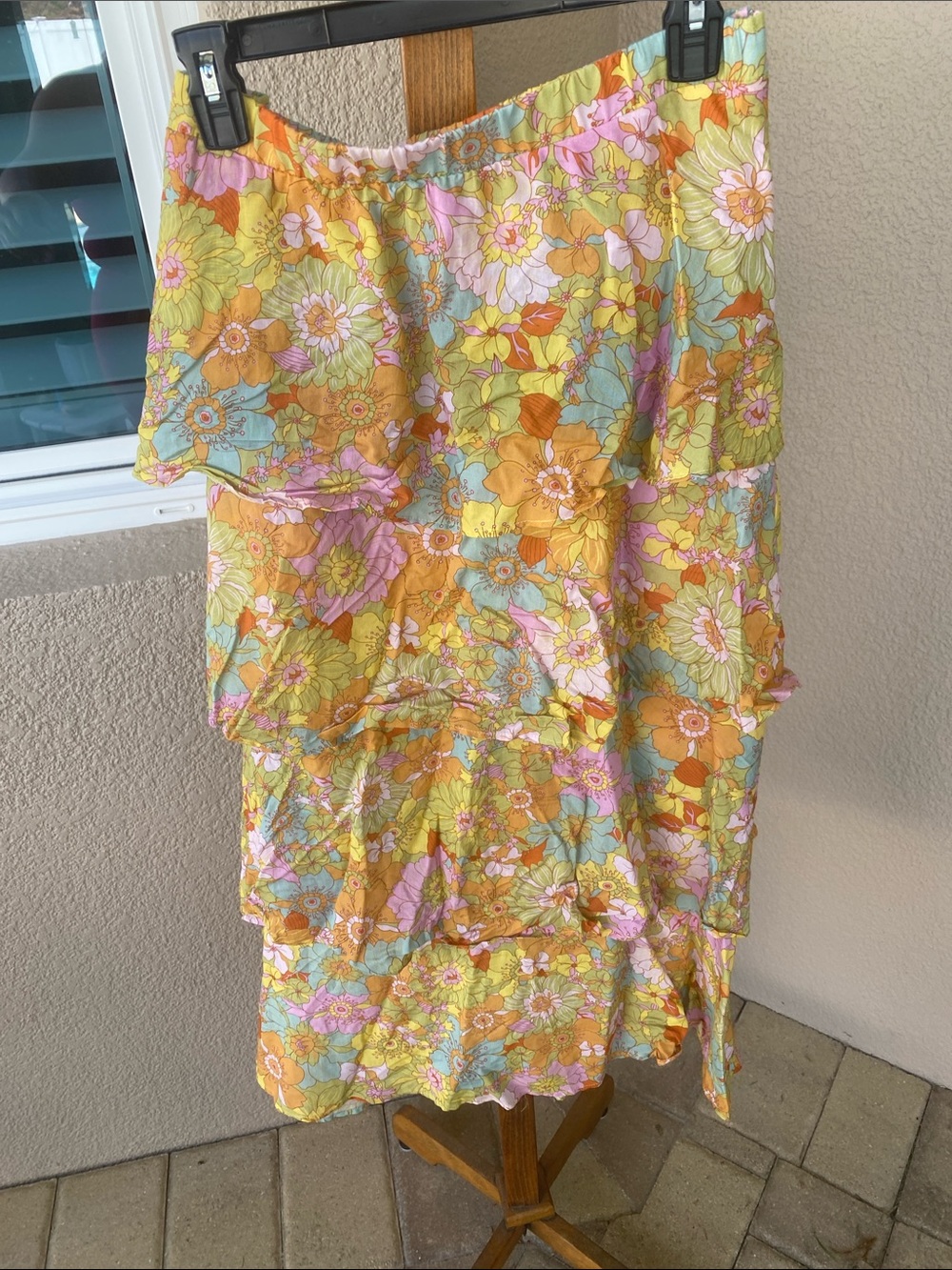 Show Me Your MuMu Yellow, Pink & Orange Floral Tiered Midi Skirt